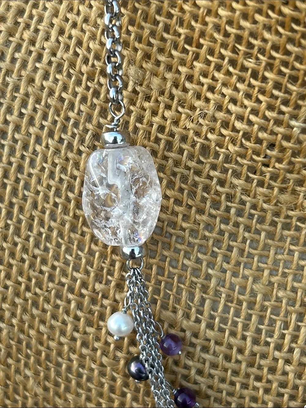 Multi-Strand Glass Crystal and Faux Pearls Lariat Necklace - Picture 4 of 11